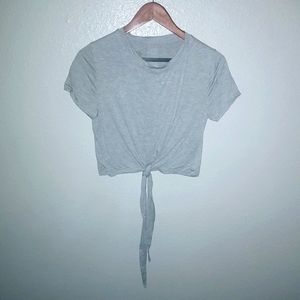 Lydaa S/M Grey Capped Sleeve Bottom Tie Crop Top